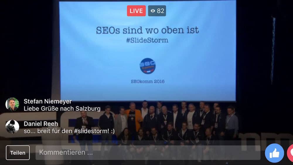 Erster Facebook Live Stream der Keynote von Marcus Tandler - SEOs sind wo oben ist