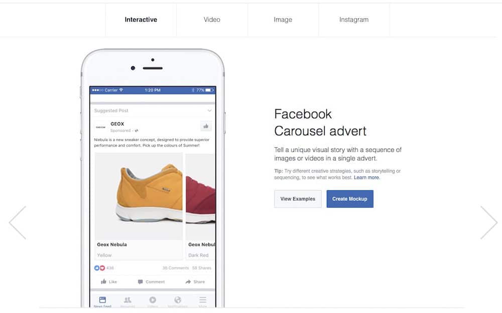 Facebook Creative Hub Anzeigenformate